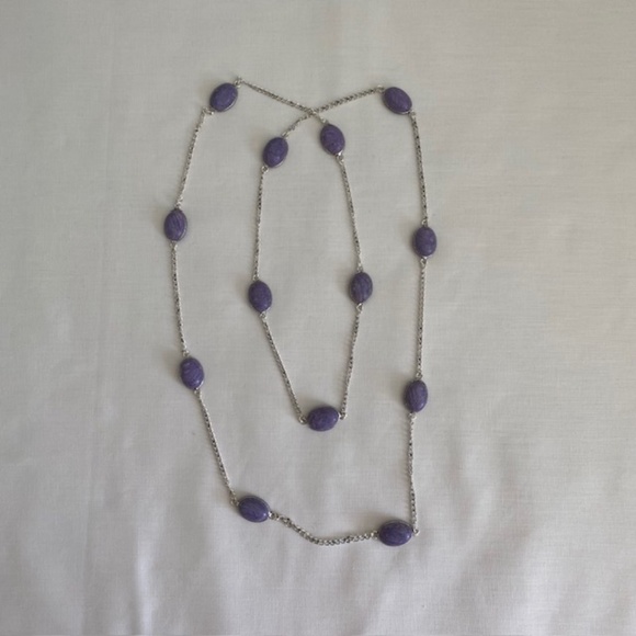 Charoite Gemstone Cabochons Silver Plated Chain Necklace Length 35" - Picture 3 of 6